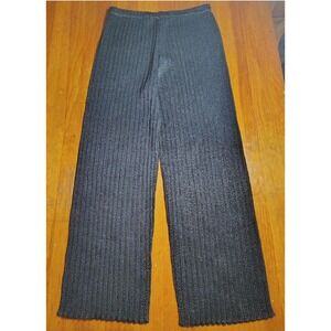 Cocoon Bay Black Ribbed Knit Wide Leg Lounge Pants Size L goth romantic